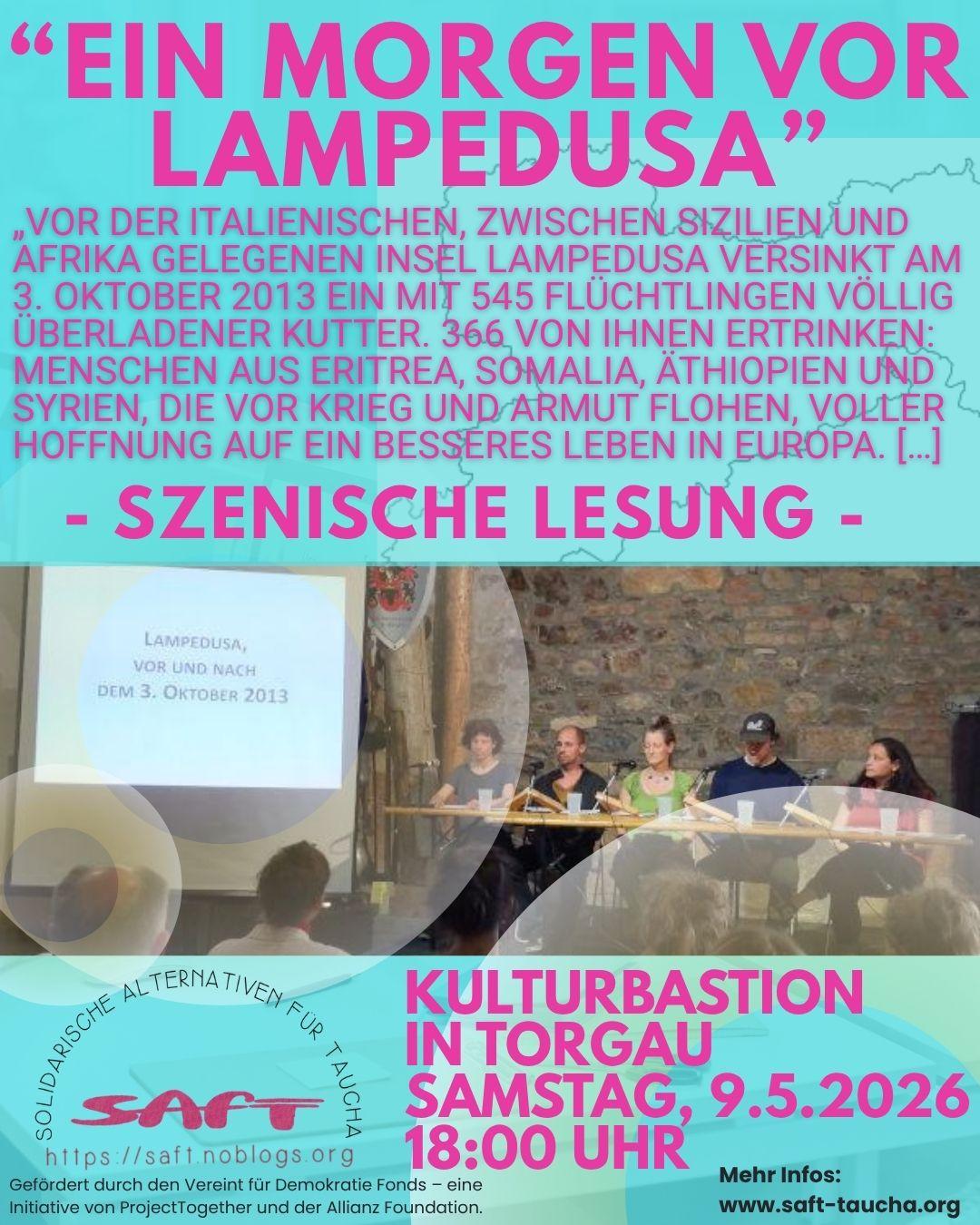 Sharepic für "Ein Morgen vor Lampedusa" am 9.5.2026 in Torgau